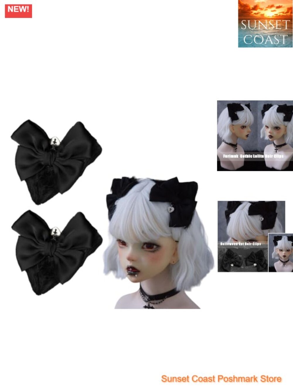 Gothic Lolita Bow Plush Cat Ear Hair Clips Set Cosplay Accessories